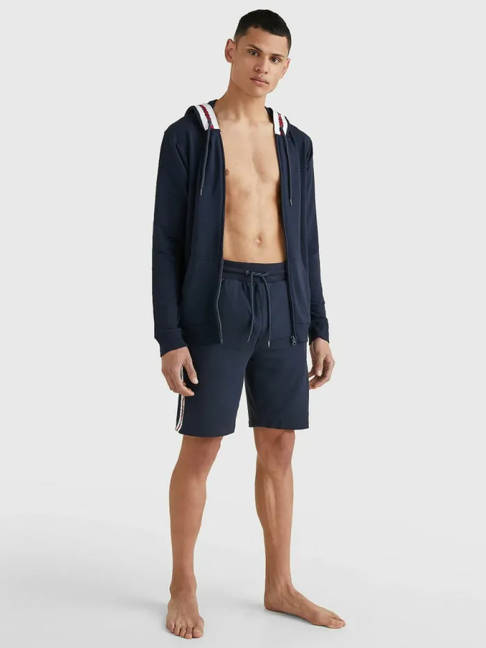 Tommy Hilfiger Logo Tape ZipThru Hoody Desert Sky Mens Loungewear and Nightwear