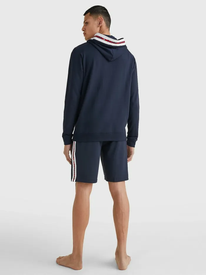 Tommy Hilfiger Logo Tape ZipThru Hoody Desert Sky Mens Loungewear and Nightwear