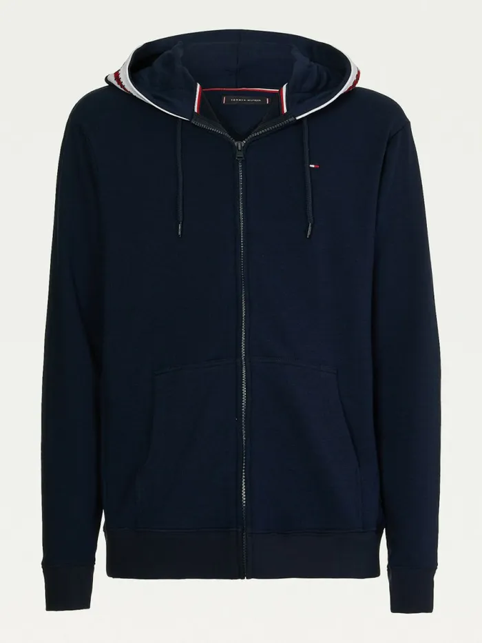 Tommy Hilfiger Logo Tape ZipThru Hoody Desert Sky Mens Loungewear and Nightwear