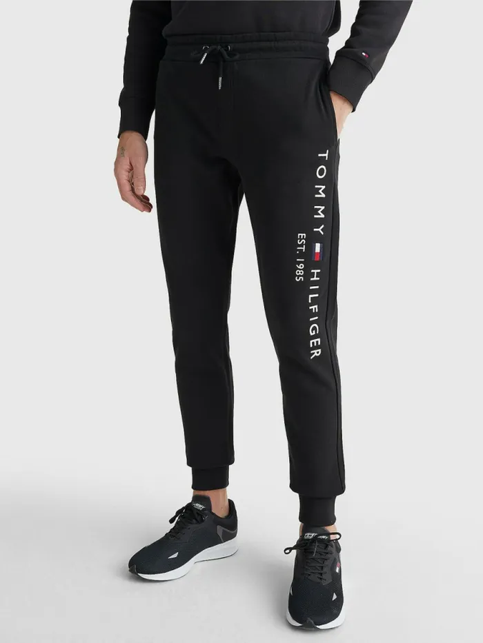 Tommy Hilfiger Logo Tapered Joggers Black Mens Trousers