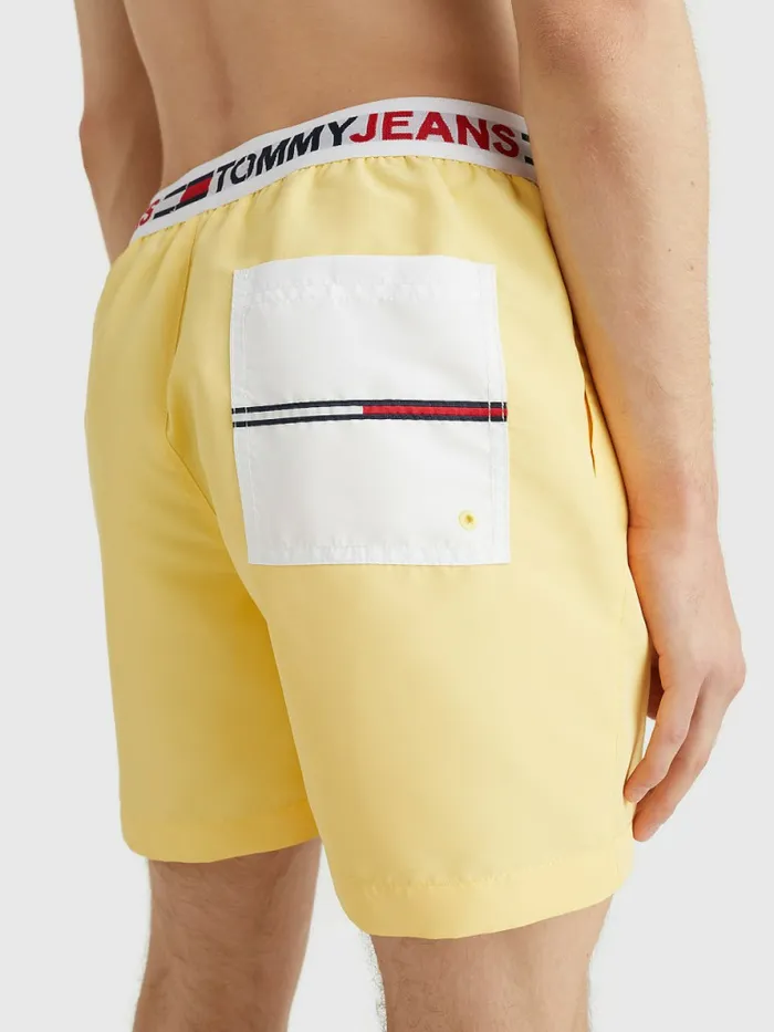 Tommy Hilfiger Logo Waistband Mid Length Swim Shorts Delicate Yellow Mens Swimwear Cheap On Sale