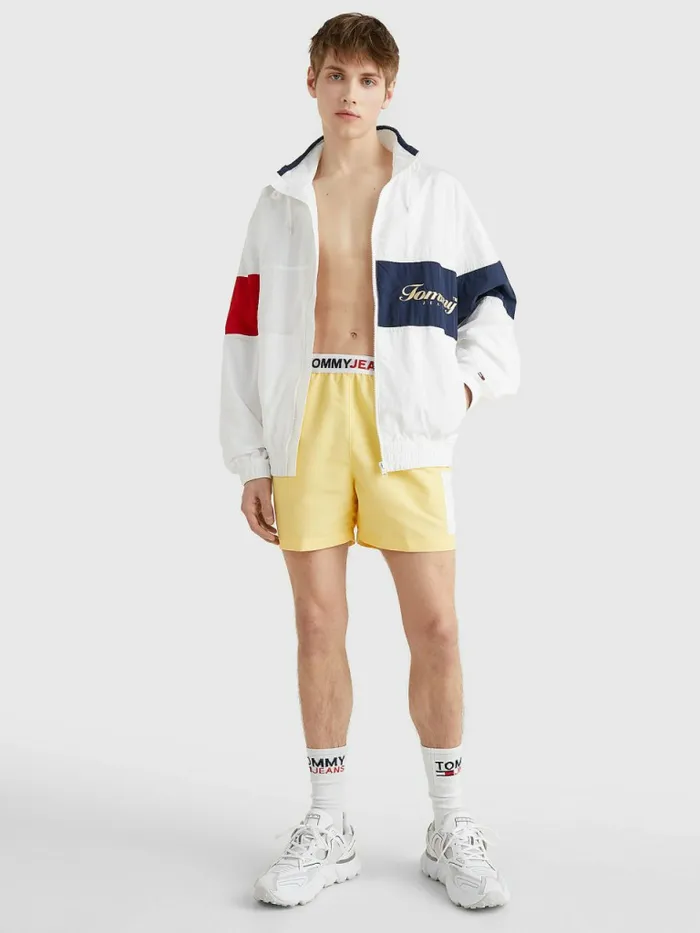 Tommy Hilfiger Logo Waistband Mid Length Swim Shorts Delicate Yellow Mens Swimwear Cheap On Sale