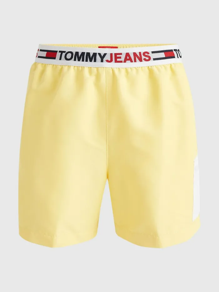 Tommy Hilfiger Logo Waistband Mid Length Swim Shorts Delicate Yellow Mens Swimwear Cheap On Sale