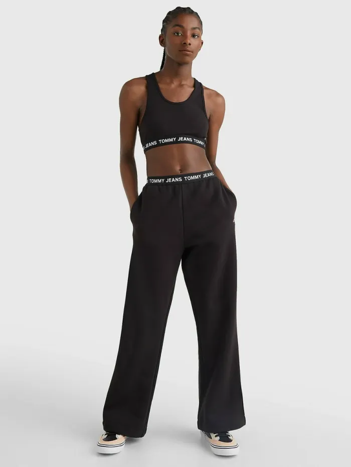 Tommy Hilfiger Logo Waistband Relaxed Fit Joggers Black Womens Trousers