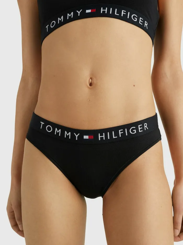 Tommy Hilfiger Logo Waistband Stretch Cotton Briefs Black Womens Lingerie