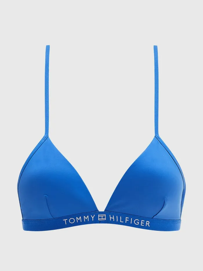 Tommy Hilfiger Logo Waistband Triangle Bikini Top Sky Blue Desert Womens Swimwear Cheap On Sale