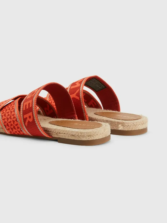 Tommy Hilfiger Logo Webbing Flat Sandals Hawaiian Coral Womens Sandals On Sale