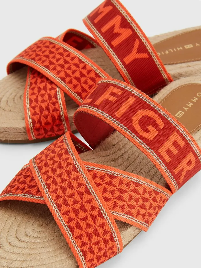 Tommy Hilfiger Logo Webbing Flat Sandals Hawaiian Coral Womens Sandals On Sale