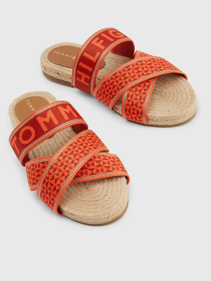 Tommy Hilfiger Logo Webbing Flat Sandals Hawaiian Coral Womens Sandals On Sale
