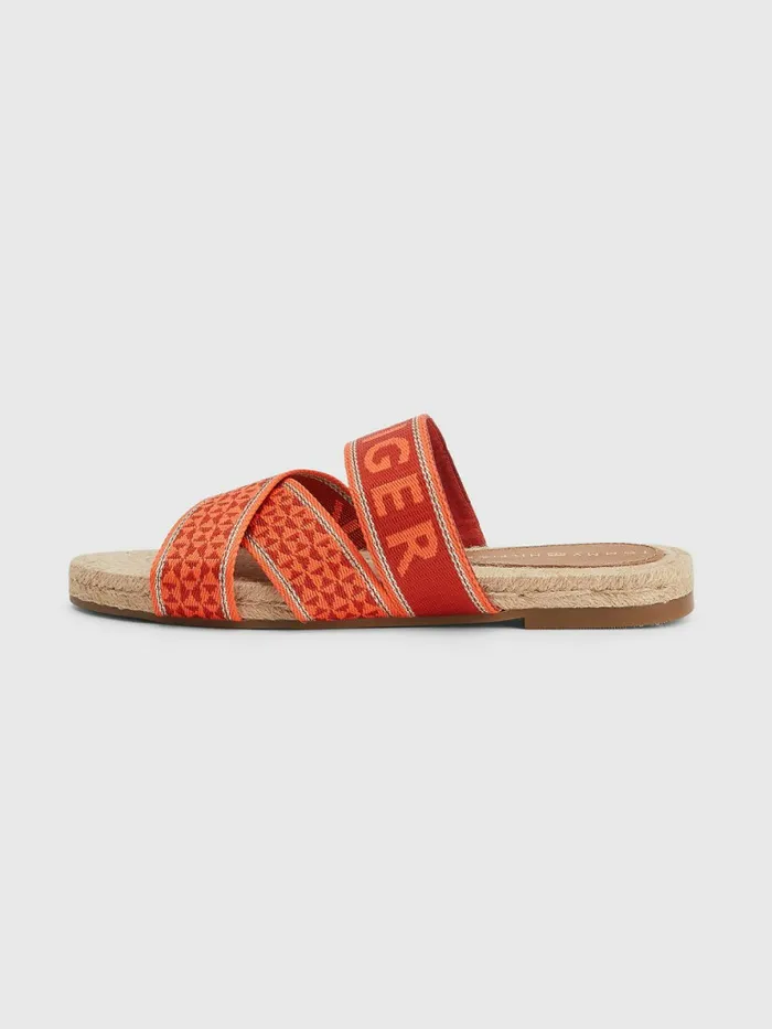 Tommy Hilfiger Logo Webbing Flat Sandals Hawaiian Coral Womens Sandals On Sale