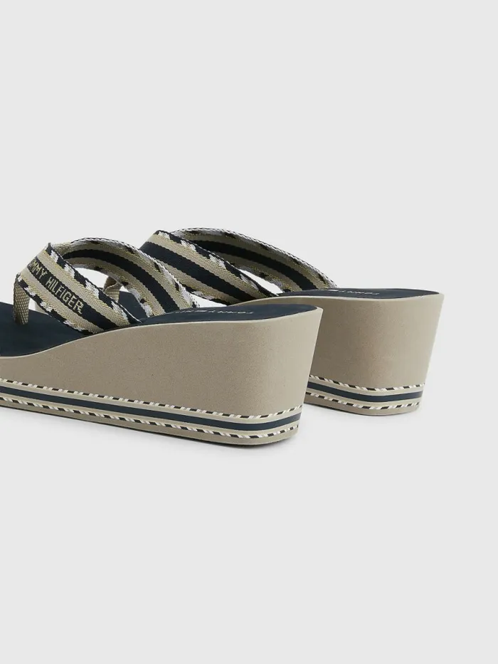 Tommy Hilfiger Logo Webbing High Wedge FlipFlops Stone Womens Sandals Online