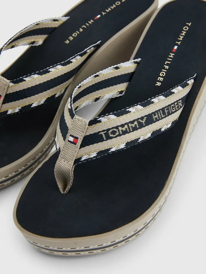Tommy Hilfiger Logo Webbing High Wedge FlipFlops Stone Womens Sandals Online