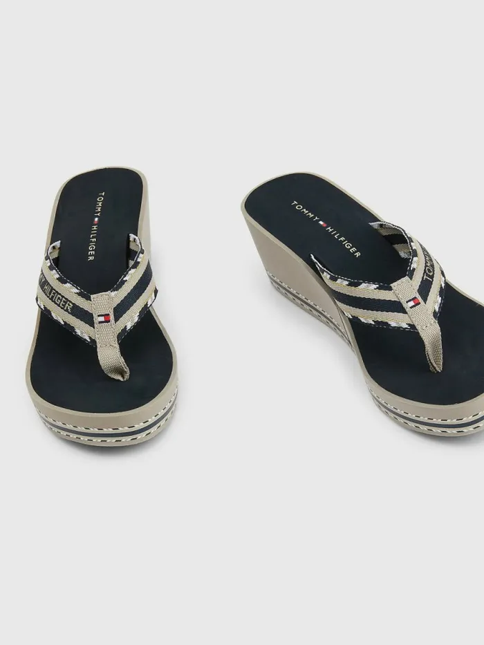 Tommy Hilfiger Logo Webbing High Wedge FlipFlops Stone Womens Sandals Online