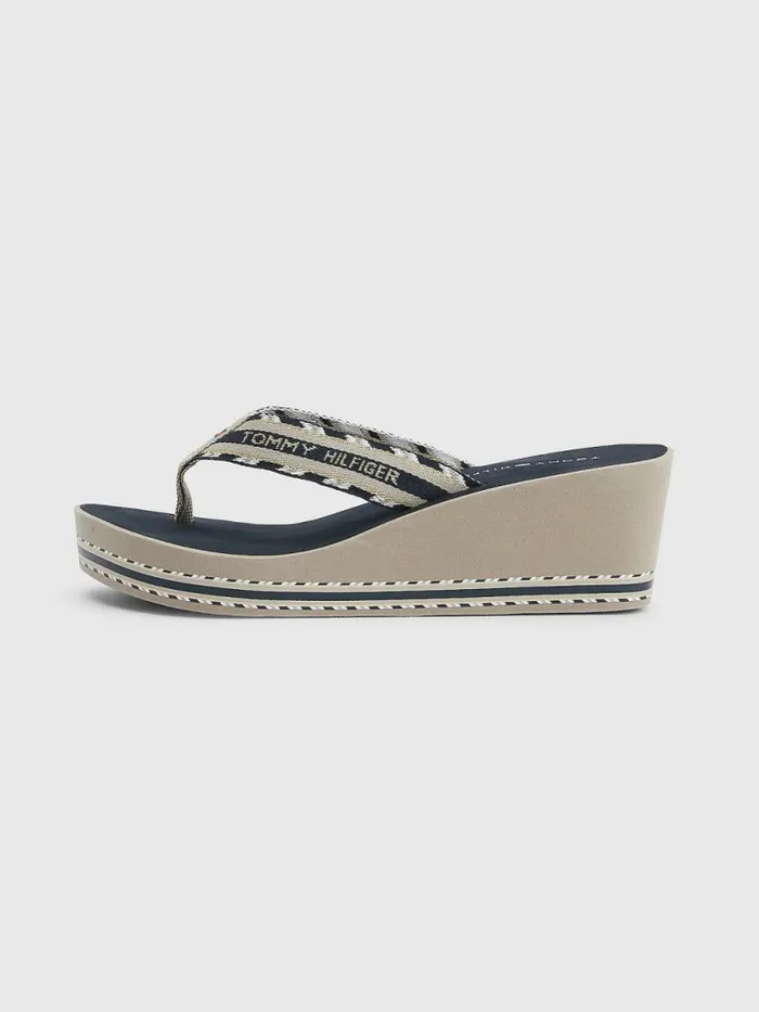 Tommy Hilfiger Logo Webbing High Wedge FlipFlops Stone Womens Sandals Online