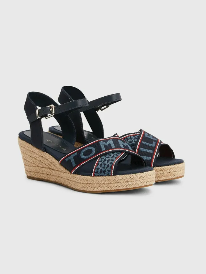 Tommy Hilfiger Logo Webbing Low Wedge Sandals Desert Sky Womens Sandals Gift 4 You Tommy Hilfiger Logo Webbing Low Wedge Sandals Desert Sky Womens Sandals Gift 4 You