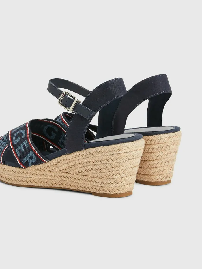 Tommy Hilfiger Logo Webbing Low Wedge Sandals Desert Sky Womens Sandals Gift 4 You
