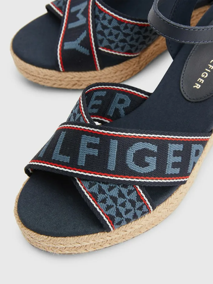 Tommy Hilfiger Logo Webbing Low Wedge Sandals Desert Sky Womens Sandals Gift 4 You