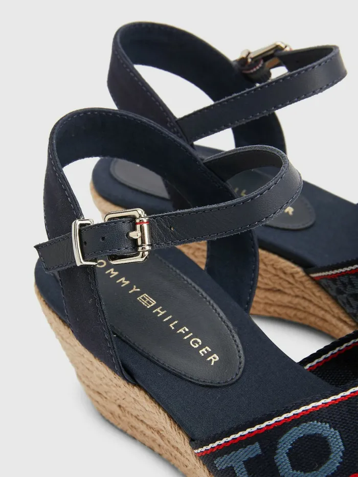 Tommy Hilfiger Logo Webbing Low Wedge Sandals Desert Sky Womens Sandals Gift 4 You