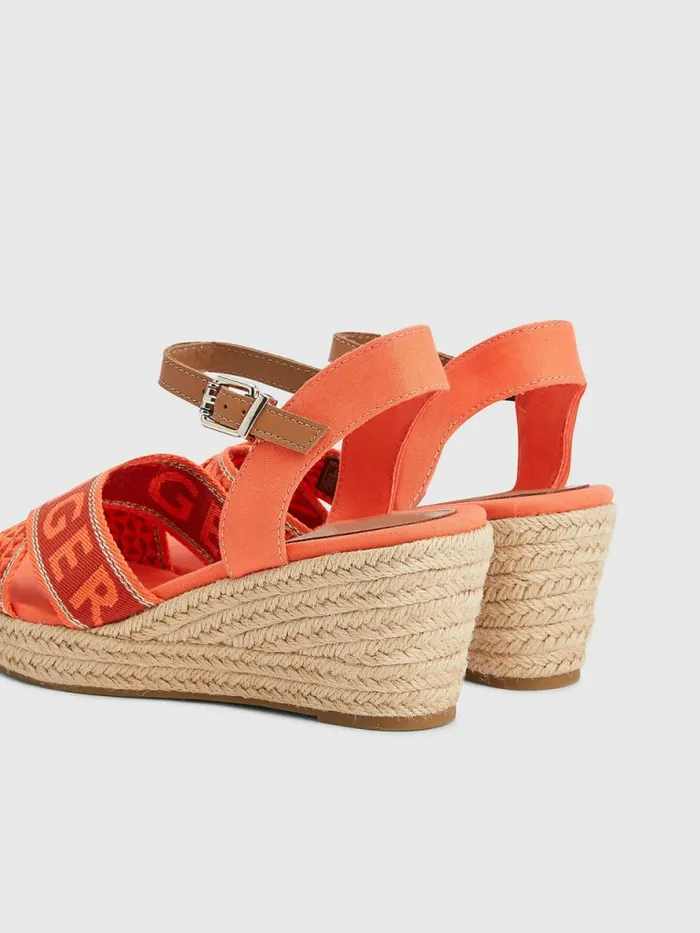 Tommy Hilfiger Logo Webbing Low Wedge Sandals Hawaiian Coral Womens Sandals Near Me
