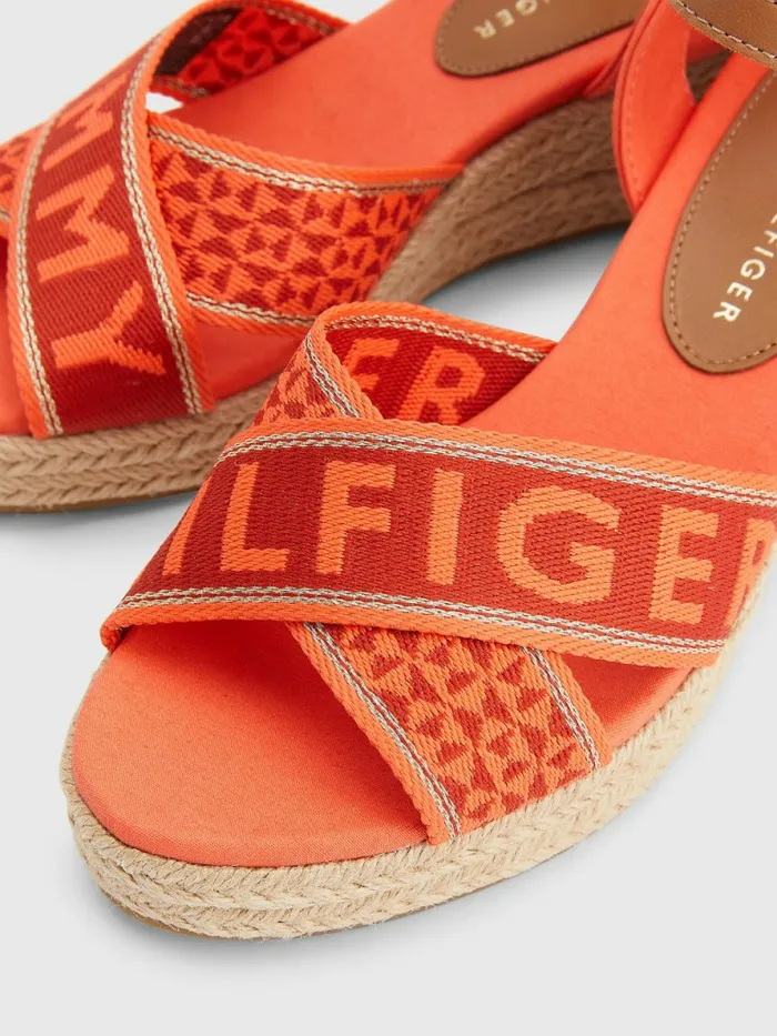 Tommy Hilfiger Logo Webbing Low Wedge Sandals Hawaiian Coral Womens Sandals Near Me