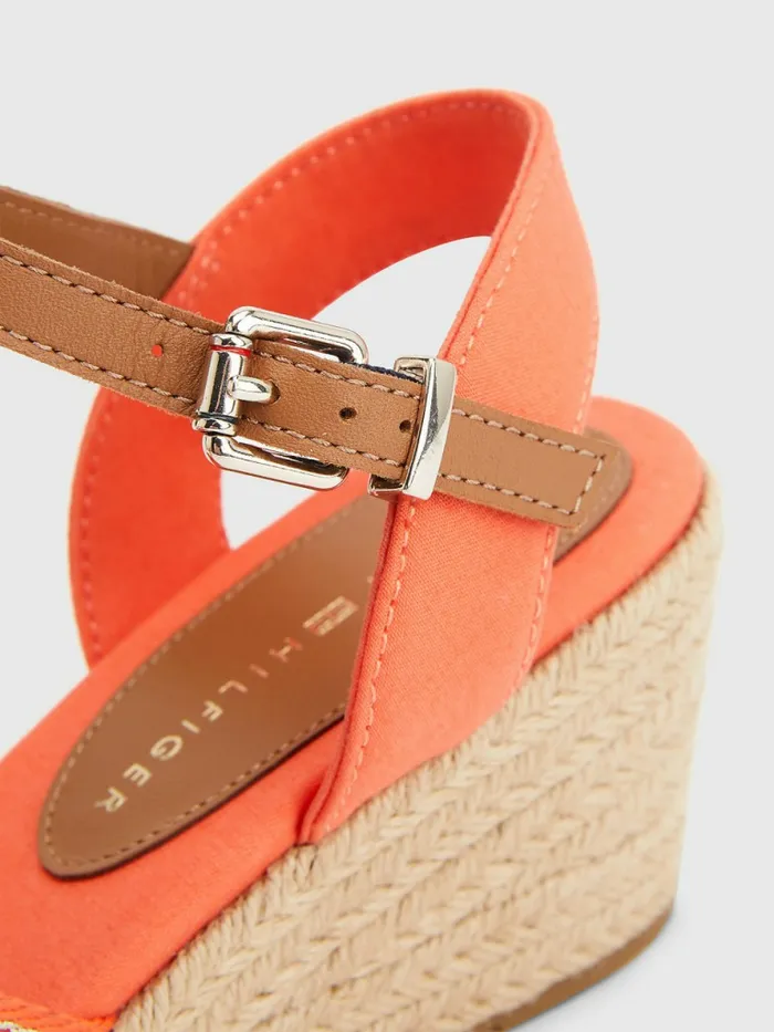 Tommy Hilfiger Logo Webbing Low Wedge Sandals Hawaiian Coral Womens Sandals Near Me