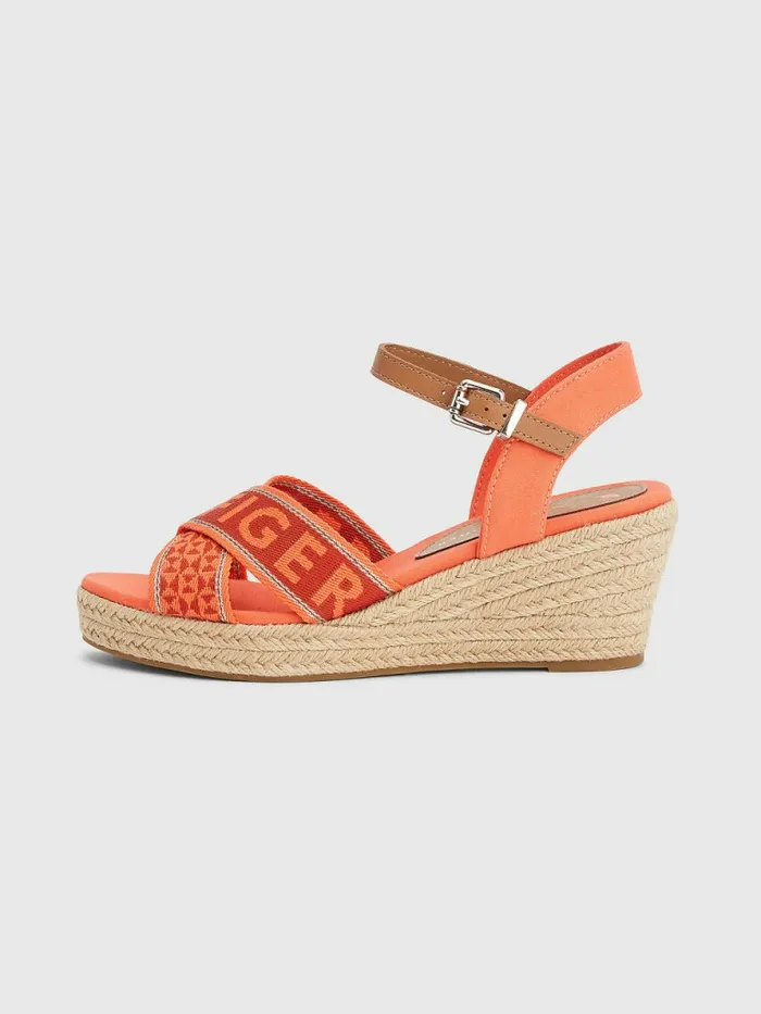 Tommy Hilfiger Logo Webbing Low Wedge Sandals Hawaiian Coral Womens Sandals Near Me