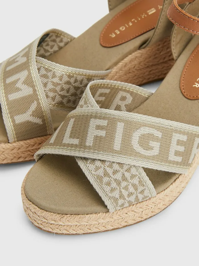 Tommy Hilfiger Logo Webbing Low Wedge Sandals Woodridge Womens Sandals Gift for Friend