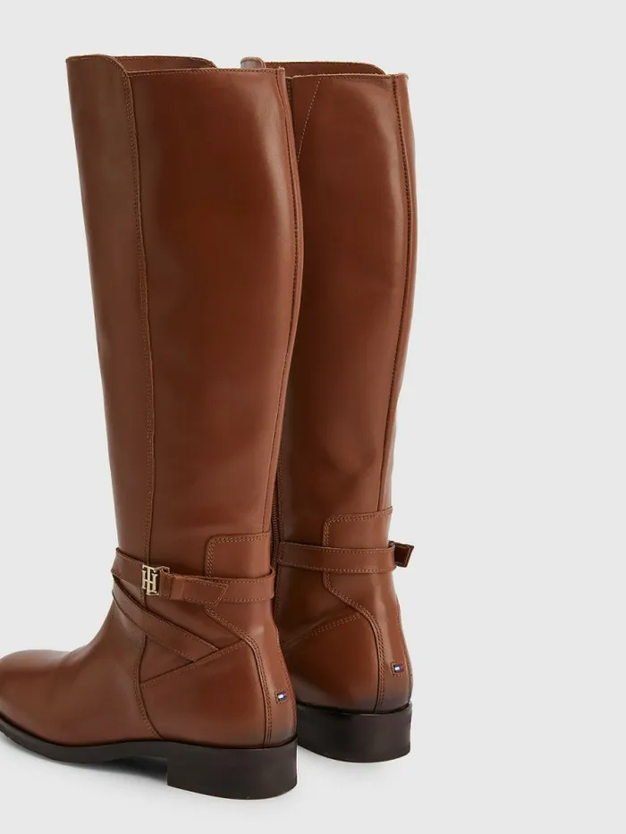 Tommy Hilfiger Long Leather Th Monogram Boots Winter Cognac Womens Boots Near Me