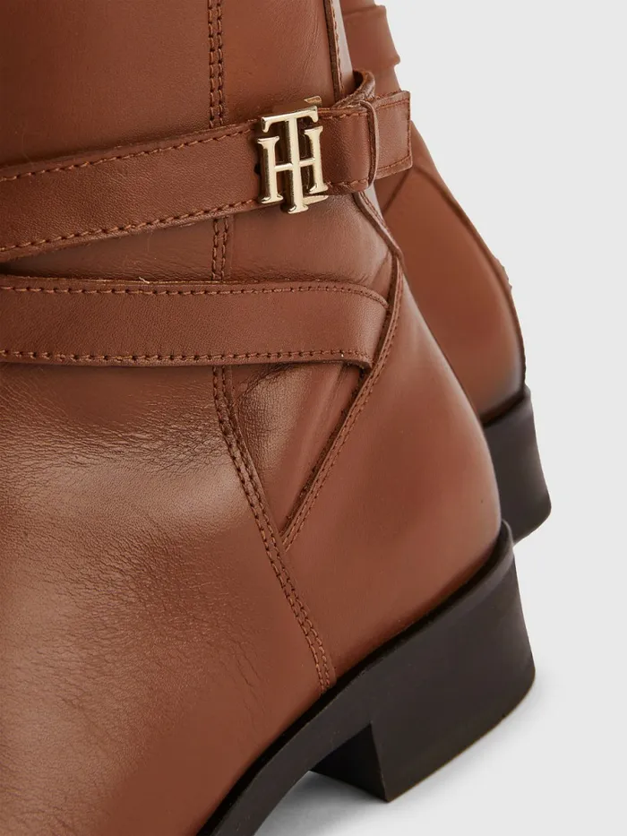Tommy Hilfiger Long Leather Th Monogram Boots Winter Cognac Womens Boots Near Me