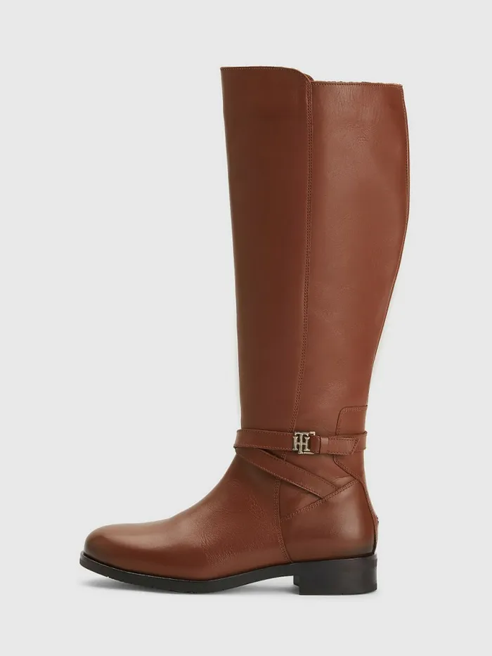 Tommy Hilfiger Long Leather Th Monogram Boots Winter Cognac Womens Boots Near Me