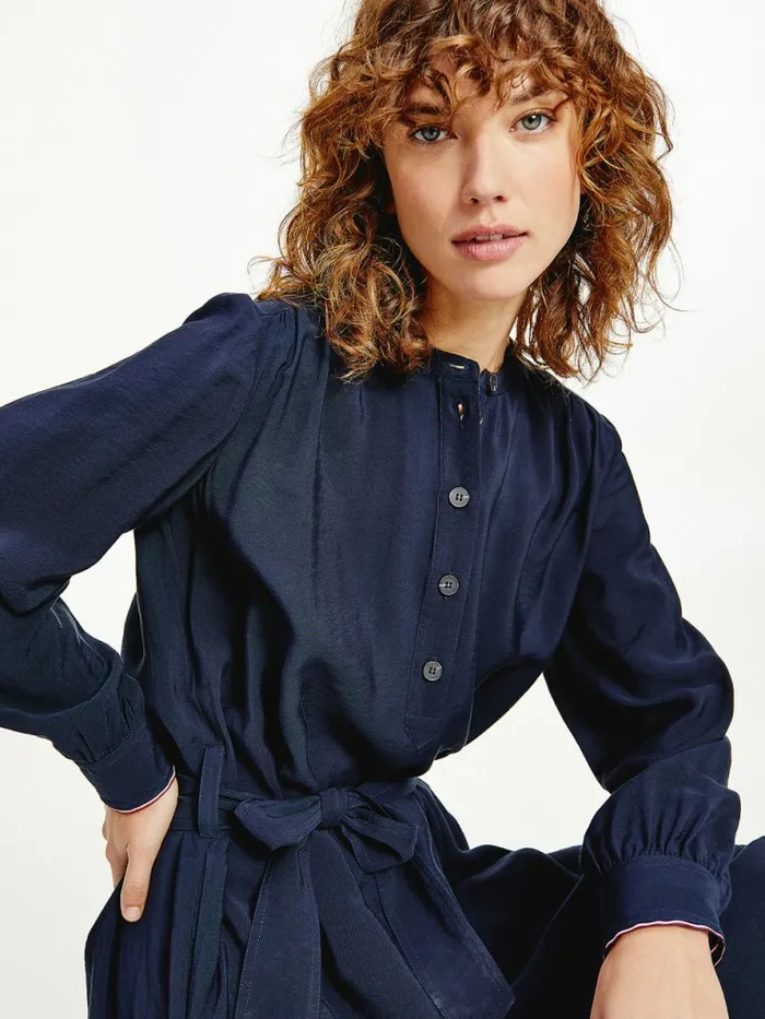 Tommy Hilfiger Long Sleeve Knee Length Shift Dress Desert Sky Womens Dresses and Jumpsuits Casaul