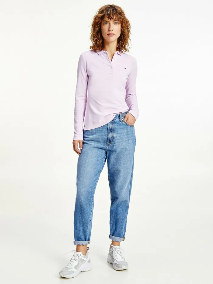Tommy Hilfiger Long Sleeve Slim Fit Polo Luminous Lilac Womens Polo Shirts For Sale Tommy Hilfiger Long Sleeve Slim Fit Polo Luminous Lilac Womens Polo Shirts For Sale