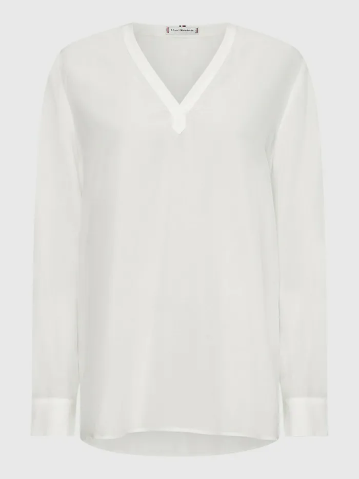 Tommy Hilfiger Long Sleeve VNeck Relaxed Fit Blouse Ecru Womens Shirts and Blouses Casaul