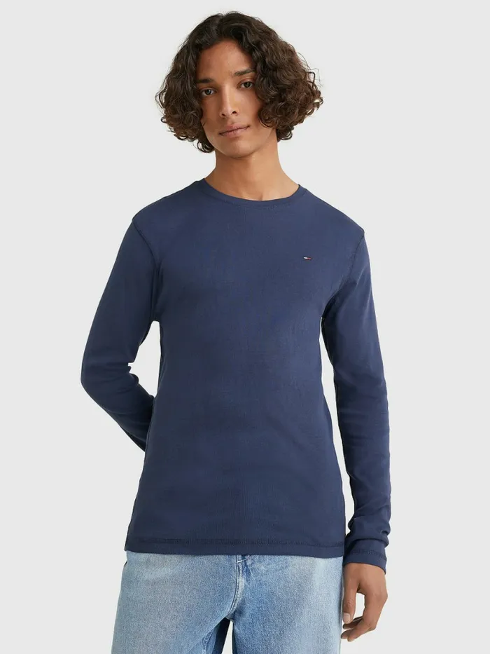 Tommy Hilfiger Long Sleeved Ribbed Organic Cotton TShirt Black Iris Mens TShirts Fashion Tommy Hilfiger Long Sleeved Ribbed Organic Cotton TShirt Black Iris Mens TShirts Fashion
