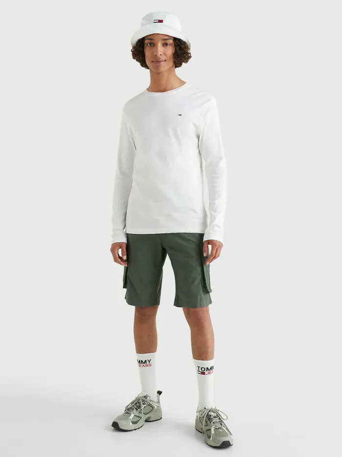 Tommy Hilfiger Long Sleeved Ribbed Organic Cotton TShirt Classic White Mens Essentials