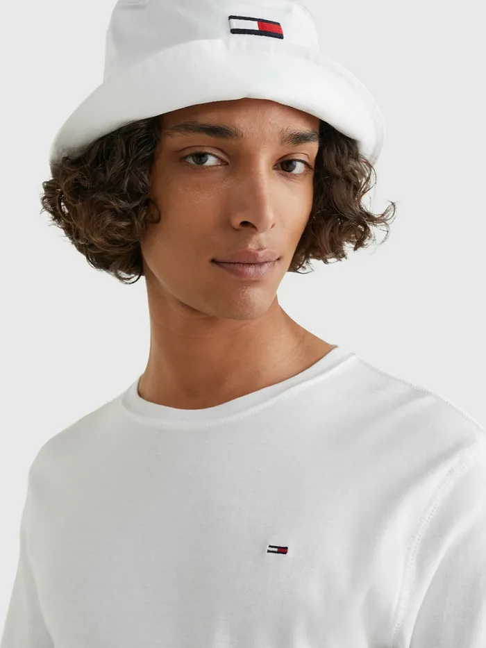 Tommy Hilfiger Long Sleeved Ribbed Organic Cotton TShirt Classic White Mens Essentials