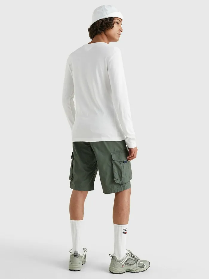 Tommy Hilfiger Long Sleeved Ribbed Organic Cotton TShirt Classic White Mens Essentials