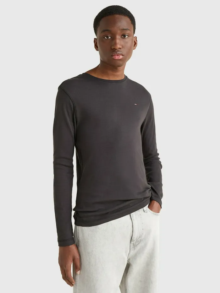 Tommy Hilfiger Long Sleeved Ribbed Organic Cotton TShirt Tommy Black Mens Essentials Tommy Hilfiger Long Sleeved Ribbed Organic Cotton TShirt Tommy Black Mens Essentials