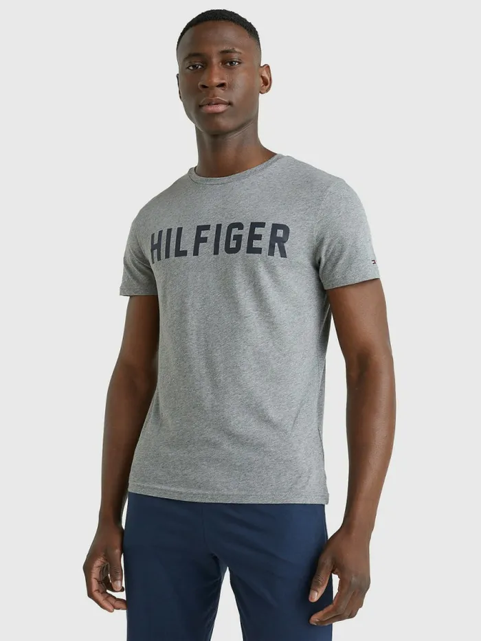 Tommy Hilfiger Lounge Logo Organic Cotton TShirt Mid Grey Heather Mens Loungewear and Nightwear Tommy Hilfiger Lounge Logo Organic Cotton TShirt Mid Grey Heather Mens Loungewear and Nightwear
