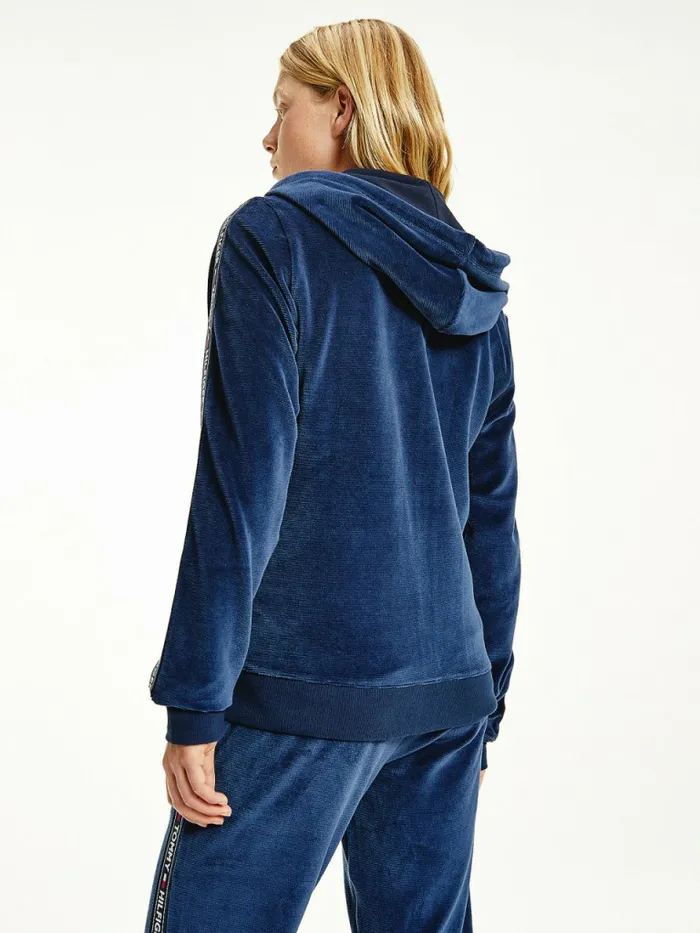 Tommy Hilfiger Lounge RibKnit Velour Hoody Desert Sky Womens Sweatshirts and Hoodies Gift for Friend