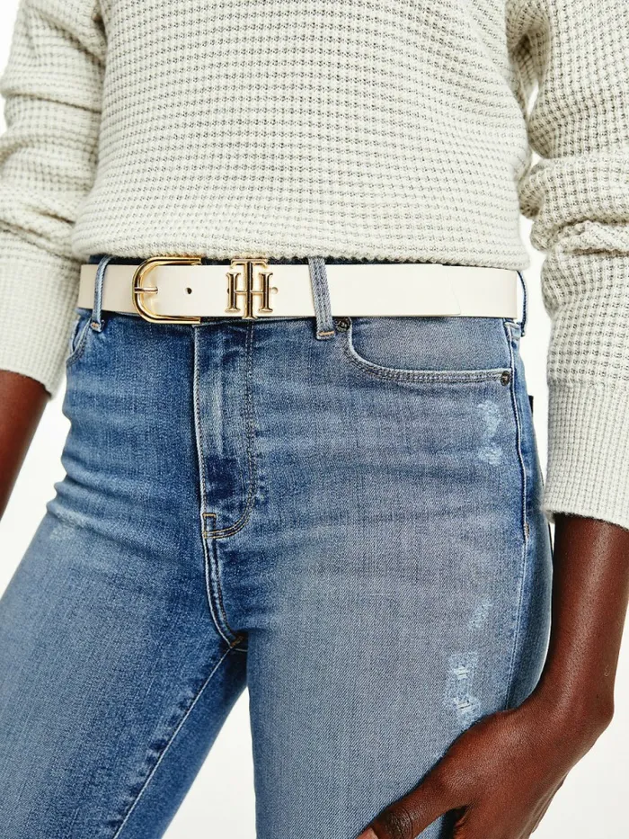 Tommy Hilfiger Luxe Organic Leather Belt Ecru Womens Belts For Sale