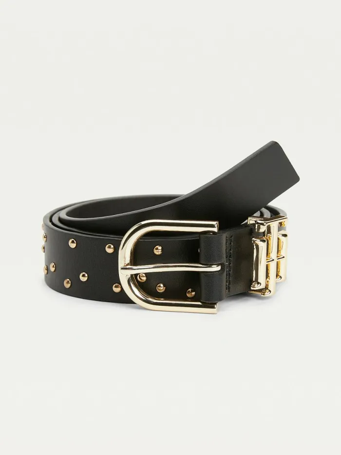 Tommy Hilfiger Luxe Organic Leather Studded Belt Black Womens Belts Cheap On Sale Tommy Hilfiger Luxe Organic Leather Studded Belt Black Womens Belts Cheap On Sale