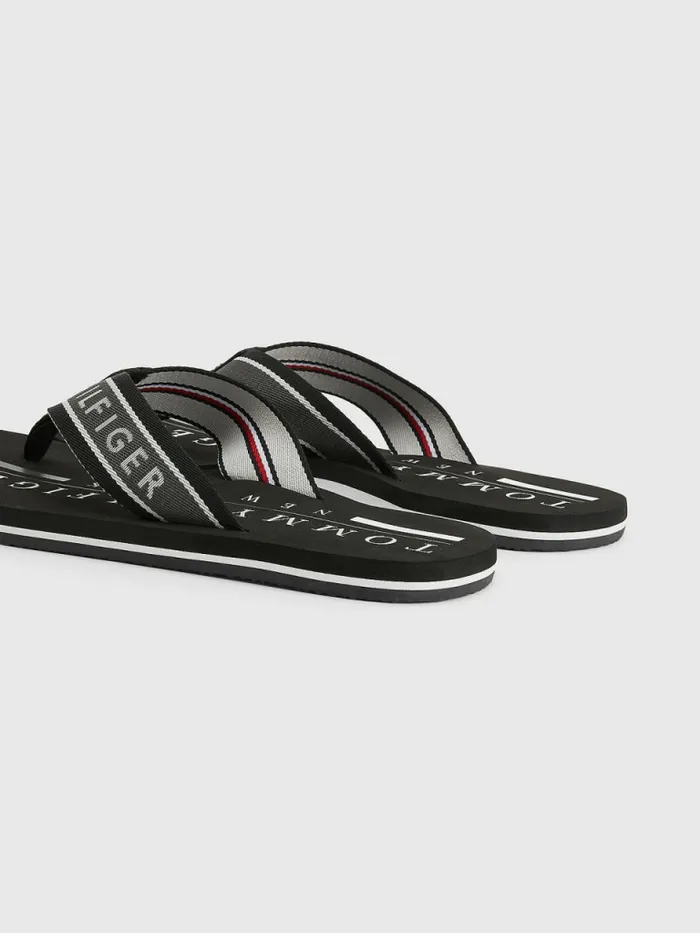 Tommy Hilfiger Maritime Logo FlipFlops Black Mens Sandals Sliders and Flip Flops Fashion
