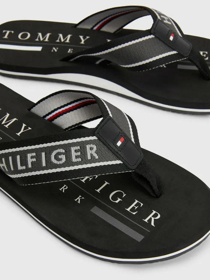 Tommy Hilfiger Maritime Logo FlipFlops Black Mens Sandals Sliders and Flip Flops Fashion