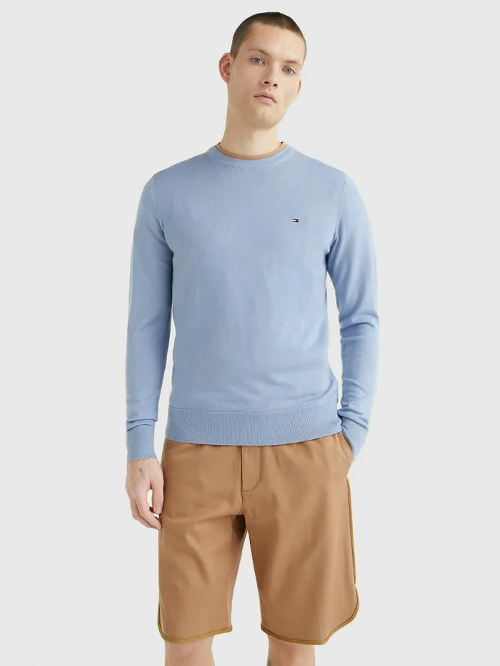 Tommy Hilfiger Merino Wool Crew Neck Jumper Daybreak Blue Mens Knitwear Fashion Tommy Hilfiger Merino Wool Crew Neck Jumper Daybreak Blue Mens Knitwear Fashion
