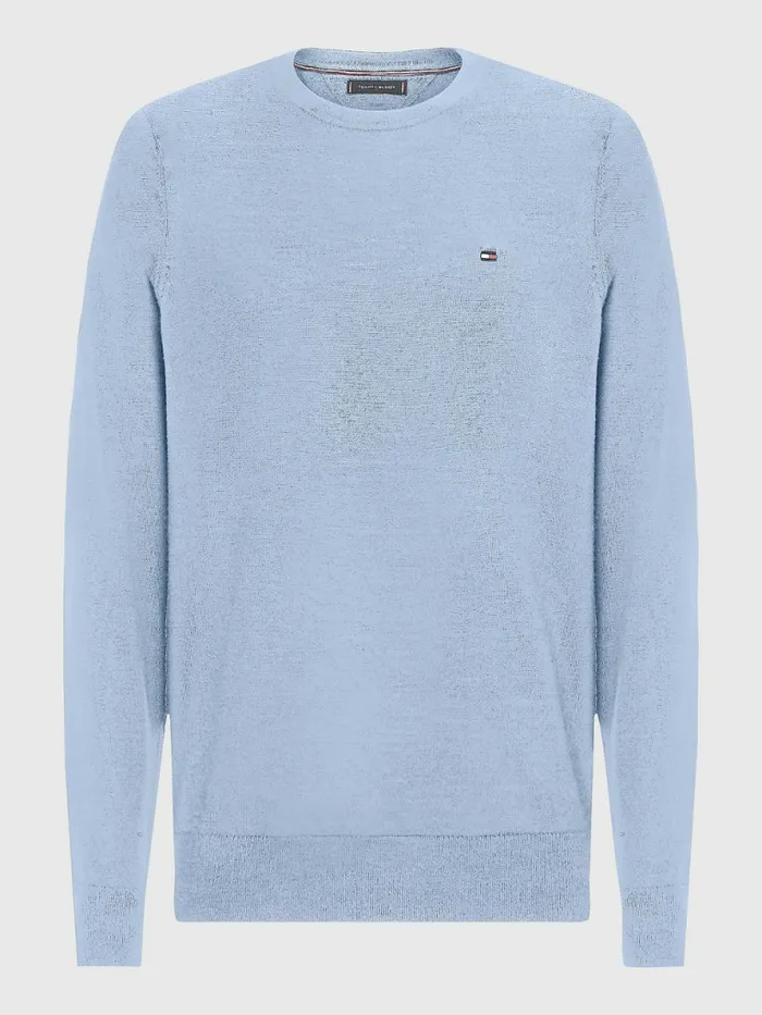 Tommy Hilfiger Merino Wool Crew Neck Jumper Daybreak Blue Mens Knitwear Fashion