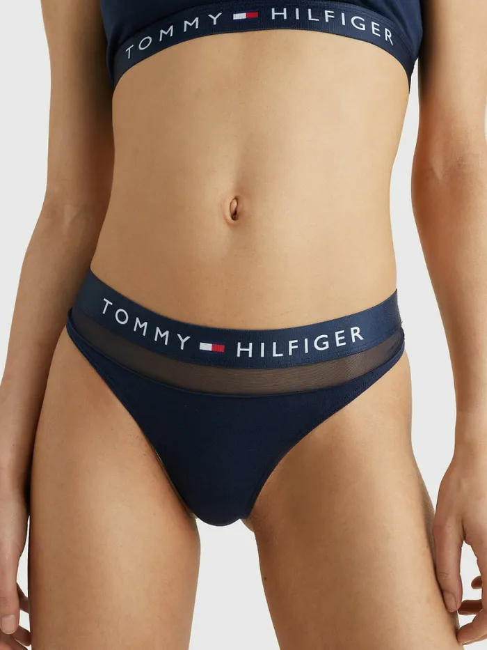 Tommy Hilfiger Mesh Inset Stretch Cotton Thong Navy Blazer Womens Lingerie