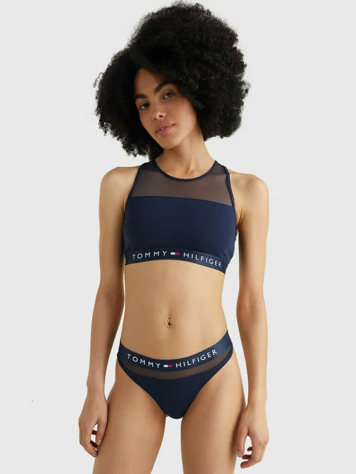 Tommy Hilfiger Mesh Inset Stretch Cotton Thong Navy Blazer Womens Lingerie