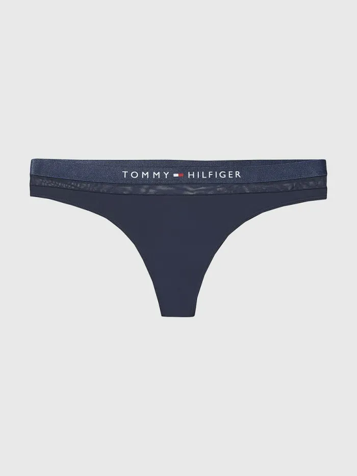 Tommy Hilfiger Mesh Inset Stretch Cotton Thong Navy Blazer Womens Lingerie