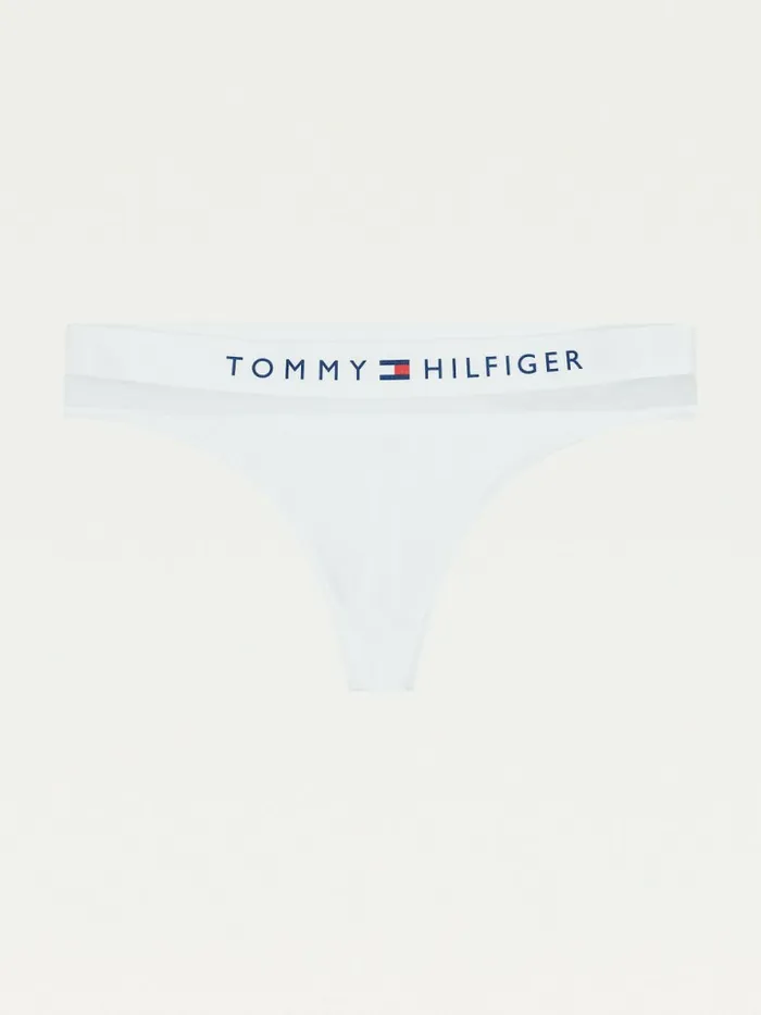Tommy Hilfiger Mesh Inset Stretch Cotton Thong White Womens Lingerie